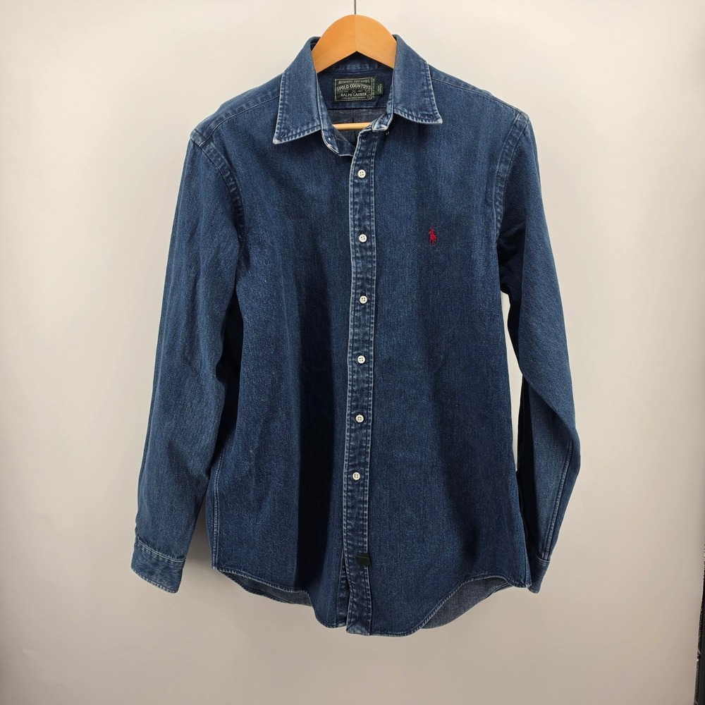 Polo Country Ralph Lauren Denim Shirt Mens Large Blue Vintage Long Sleeve Cotton
